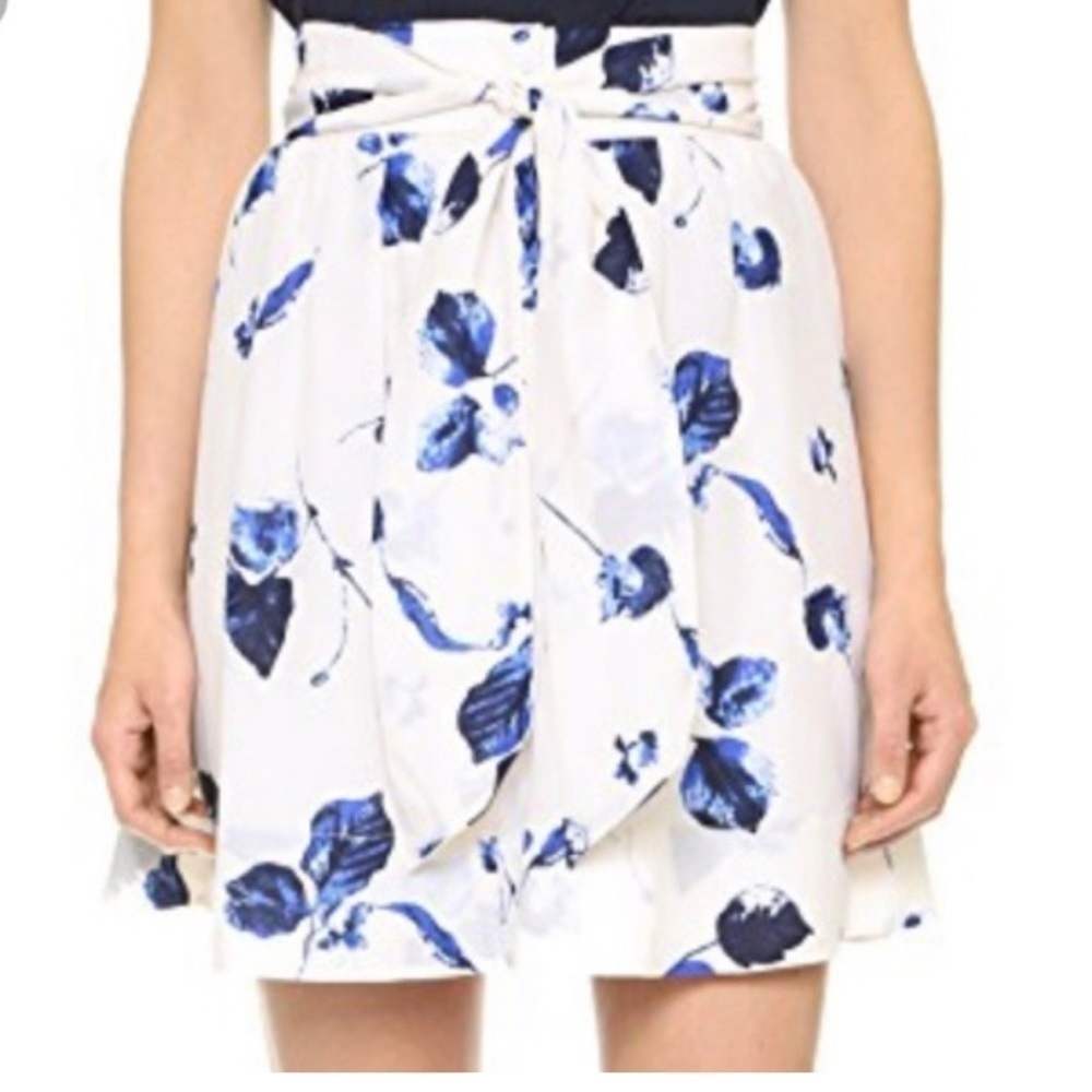 Club Monaco White Blue Tulip Tie Waist Skirt
